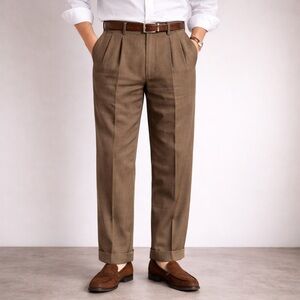 Brooks Brothers 346 Wool Dress Pants Mens 34x30.5 Brown Pleated Cuffed
